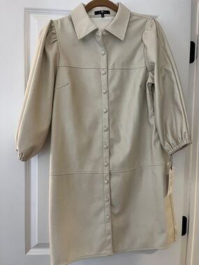 7 For All Mankind Cream Button-Front Long Sleeve Dress/Jacket